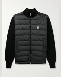 Moncler Cardigan in cotone e shell trapuntato con zip Nero