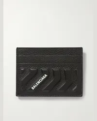 Balenciaga Logo-Print Embossed Metallic Full-Grain Leather Cardholder Nero