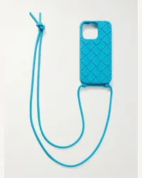 Bottega Veneta Custodia per iPhone 13 Pro in gomma motivo Intrecciato con cordino Blu