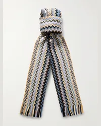 Missoni Sciarpa in lana jacquard con frange Blu