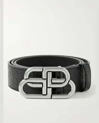 Balenciaga 3cm Logo-Embellished Croc-Effect Leather Belt Nero