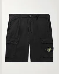 Stone Island Shorts cargo a gamba dritta in tela di misto cotone con logo applicato Nero