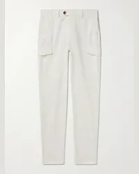 Brunello Cucinelli Pantaloni cargo a gamba dritta in twill di cotone Bianco