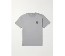 T-shirt in jersey di cotone tinta in capo con logo applicato