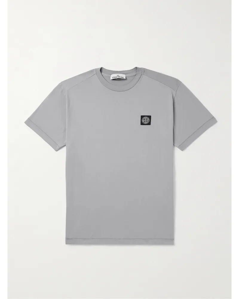 Stone Island T-shirt in jersey di cotone tinta in capo con logo applicato Grigio