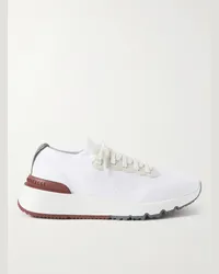 Brunello Cucinelli Sneakers in maglia stretch con finiture in pelle Bianco