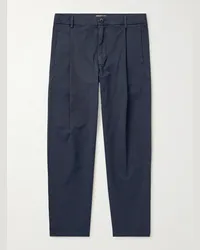 BARENA Pantaloni a gamba dritta in gabardine di cotone stretch tinti in capo con pinces Blu