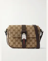 Gucci Borsa a spalla in tela spalmata con finiture in pelle e monogramma Neutri