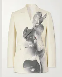 Alexander McQueen Blazer doppiopetto in cady con stampa floreale Neutri