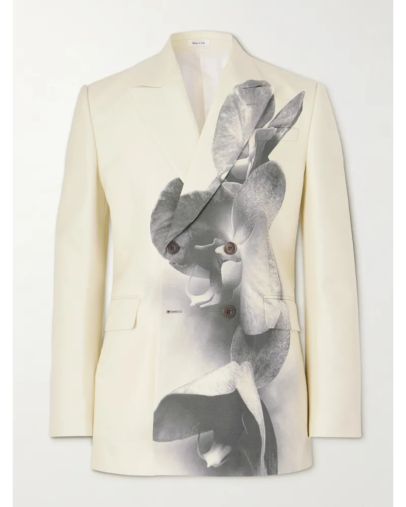 Alexander McQueen Blazer doppiopetto in cady con stampa floreale Neutri