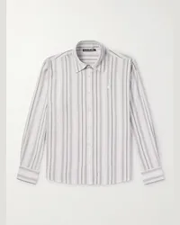 Acne Studios Camicia in popeline di cotone a righe con logo applicato Sarlie Grigio