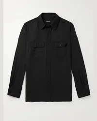 Tom Ford Camicia in twill con collo alla francese Nero