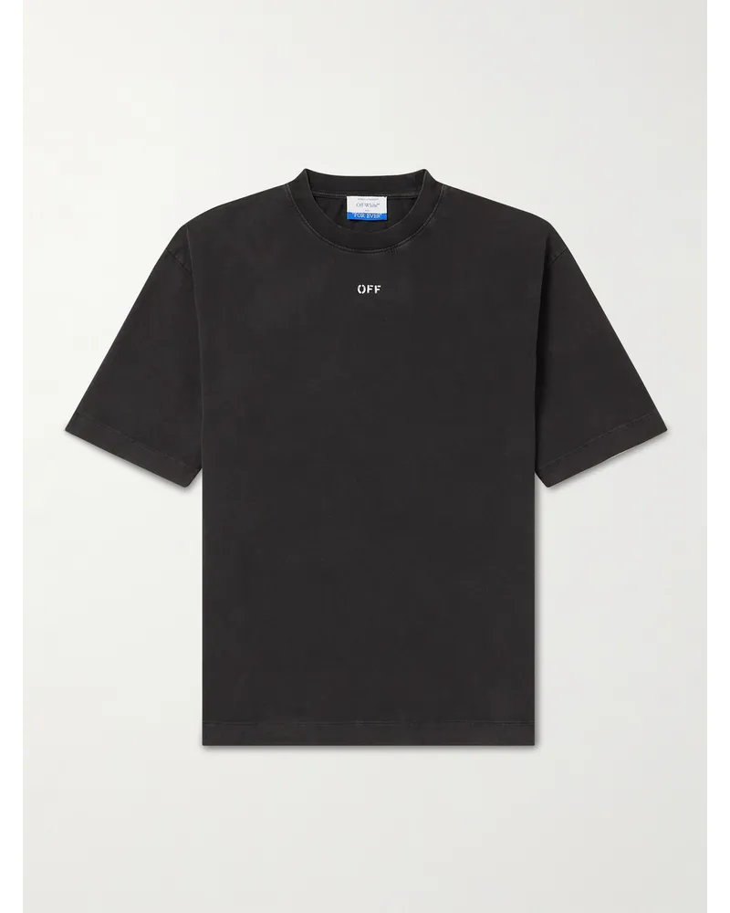 OFF-WHITE T-shirt in jersey di cotone con stampa Nero