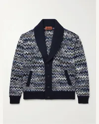 Missoni Cardigan in lana crochet space-dye con collo a scialle Blu