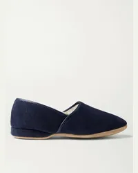 Derek Rose Slipper in pelle scamosciata foderate in shearling Crawford Blu