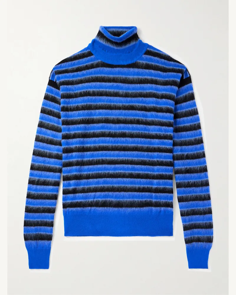 Marni Pullover a collo alto in lana spazzolata a righe Blu