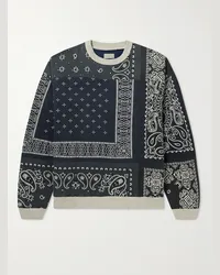 KAPITAL Bandana-Print Cotton-Jersey and Quilted Shell Sweatshirt Blu