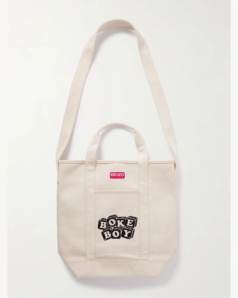Kenzo Tote bag in twill di cotone con logo ricamato Boke Boy Neutri