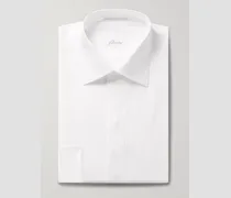 Camicia bianca slim-fit in voile di cotone con pettorina e doppio polsino
