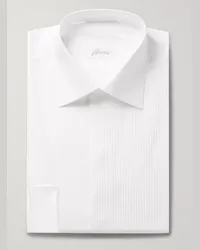 Brioni Camicia bianca slim-fit in voile di cotone con pettorina e doppio polsino Bianco