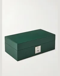 Smythson Cofanetto per orologi e gemelli in pelle a grana incrociata Panama Verde