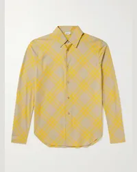 Burberry Camicia in twill di cotone a quadri Giallo