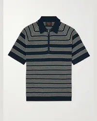 Beams Plus Polo in cotone jacquard a righe con mezza zip Blu