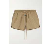 Shorts in shell increspato con coulisse e logo applicato