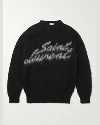 Saint Laurent Pullover in misto mohair con logo a intarsio Nero