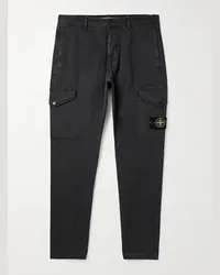 Stone Island Pantaloni cargo a gamba affusolata in misto cotone con logo applicato Grigio