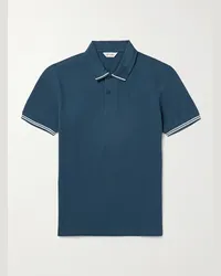 Club Monaco Polo in cotone piqué stretch con righe Blu