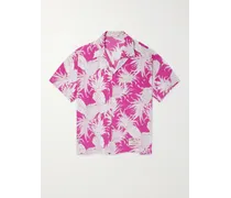 Valentino Garavani Sun Surf Camicia in crêpe de chine di seta stampato con colletto aperto e logo applicato Rosa