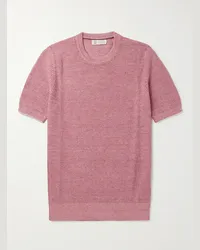 Brunello Cucinelli T-shirt in misto lino e cotone a coste Rosa