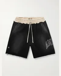 Amiri Shorts a gamba dritta in jersey di cotone con logo applicato Nero