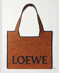 Loewe Paula's Ibiza Tote bag in rafia con logo ricamato Marrone