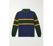 Beams Plus Polo da rugby in jersey di cotone con righe Blu