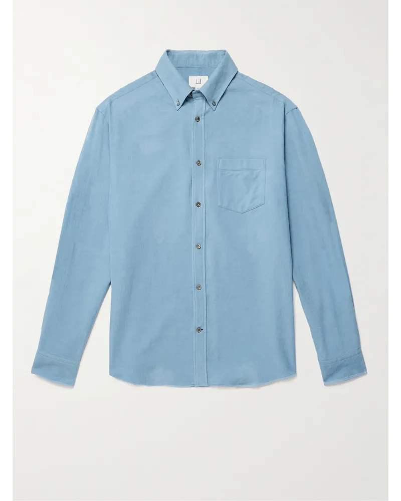Dunhill Camicia in velluto a coste di misto cotone e cashmere con collo button-down Blu