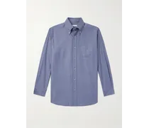 Camicia in denim di misto cotone e cashmere con collo button-down