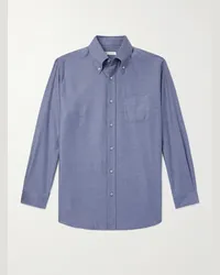 Loro Piana Camicia in denim di misto cotone e cashmere con collo button-down Blu