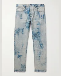 GALLERY DEPT. Jeans a gamba dritta in denim stampato con frange Good Luck Blu