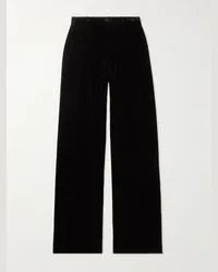 Saint Laurent Pantaloni a gamba larga in velour Nero