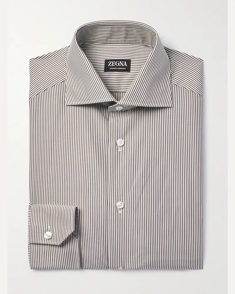 Ermenegildo Zegna Camicia in Trofeo™ a righe con collo alla francese Marrone