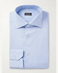 Ermenegildo Zegna Camicia in cotone Oxford con collo alla francese Blu