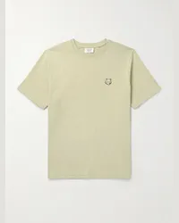 Kitsuné T-shirt in jersey di cotone con logo applicato Verde