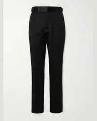 Tom Ford Pantaloni da smoking a gamba dritta in misto lana e mohair con finiture in raso e cintura Nero