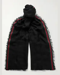 Gucci Sciarpa in misto seta e cotone con righe e logo jacquard Nero