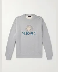 Versace Felpa in jersey di cotone con logo Grigio