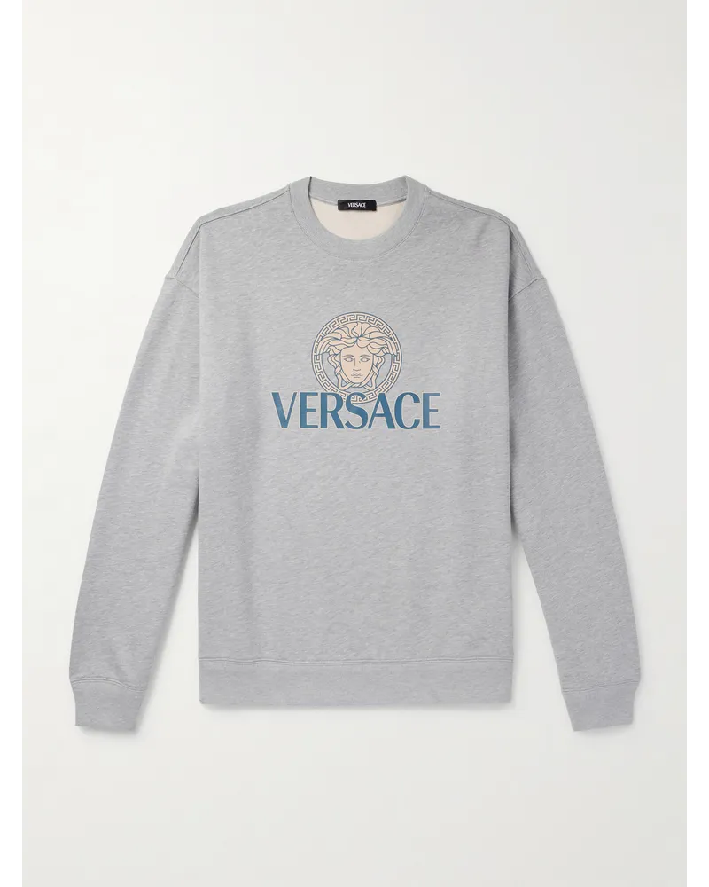 Versace Felpa in jersey di cotone con logo Grigio