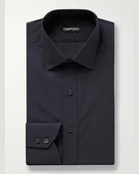 Tom Ford Camicia in popeline di cotone con collo alla francese Blu