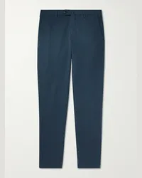 Loro Piana Pantaloni in cotone stretch con pinces slim-fit Pantaflat Blu